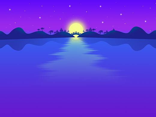 唯美蓝色海景插画