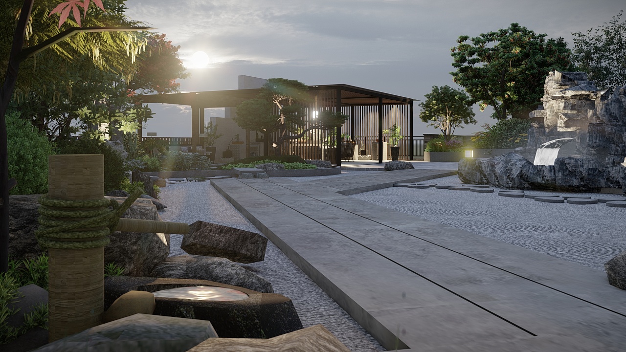 重庆长寿湖500平中式屋顶花园设计