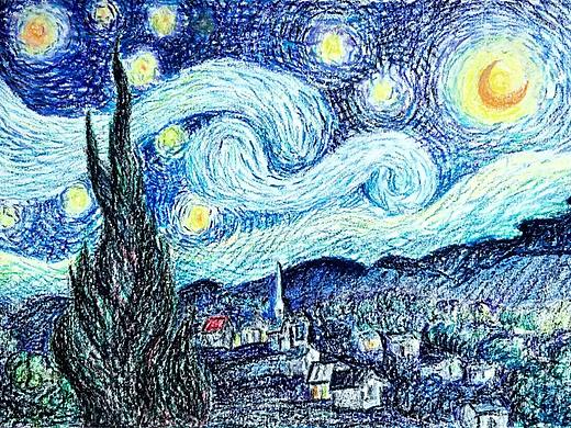 星空—油粉画—（梵高）