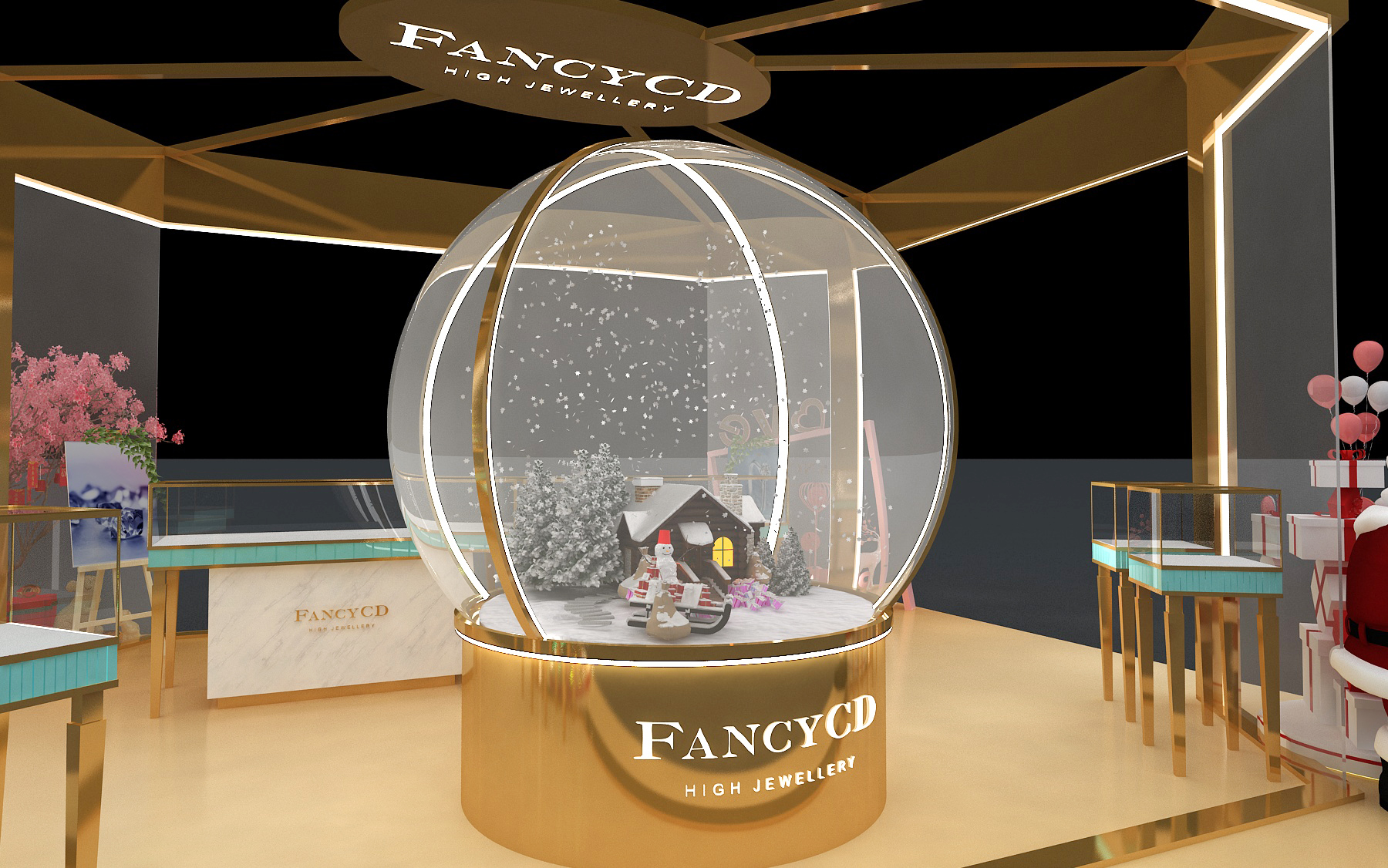 珠宝商场展位3d效果图设计 展台展柜展厅设计