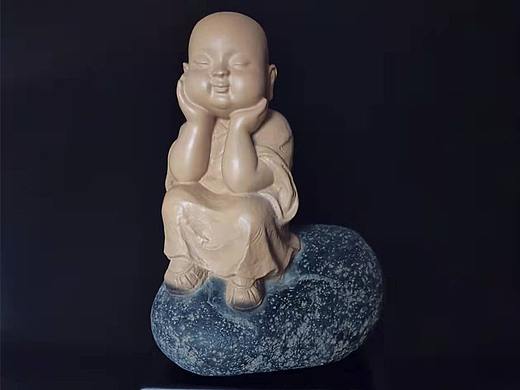 台湾铁丸石 石雕摆件小沙弥-纯真