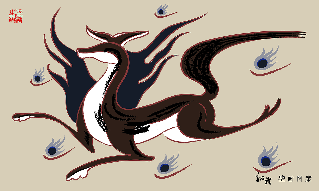 敦煌壁画图案 飞鹿