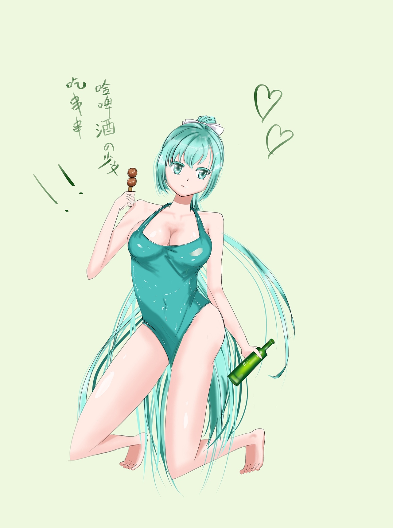 吃串串哈啤酒的少女