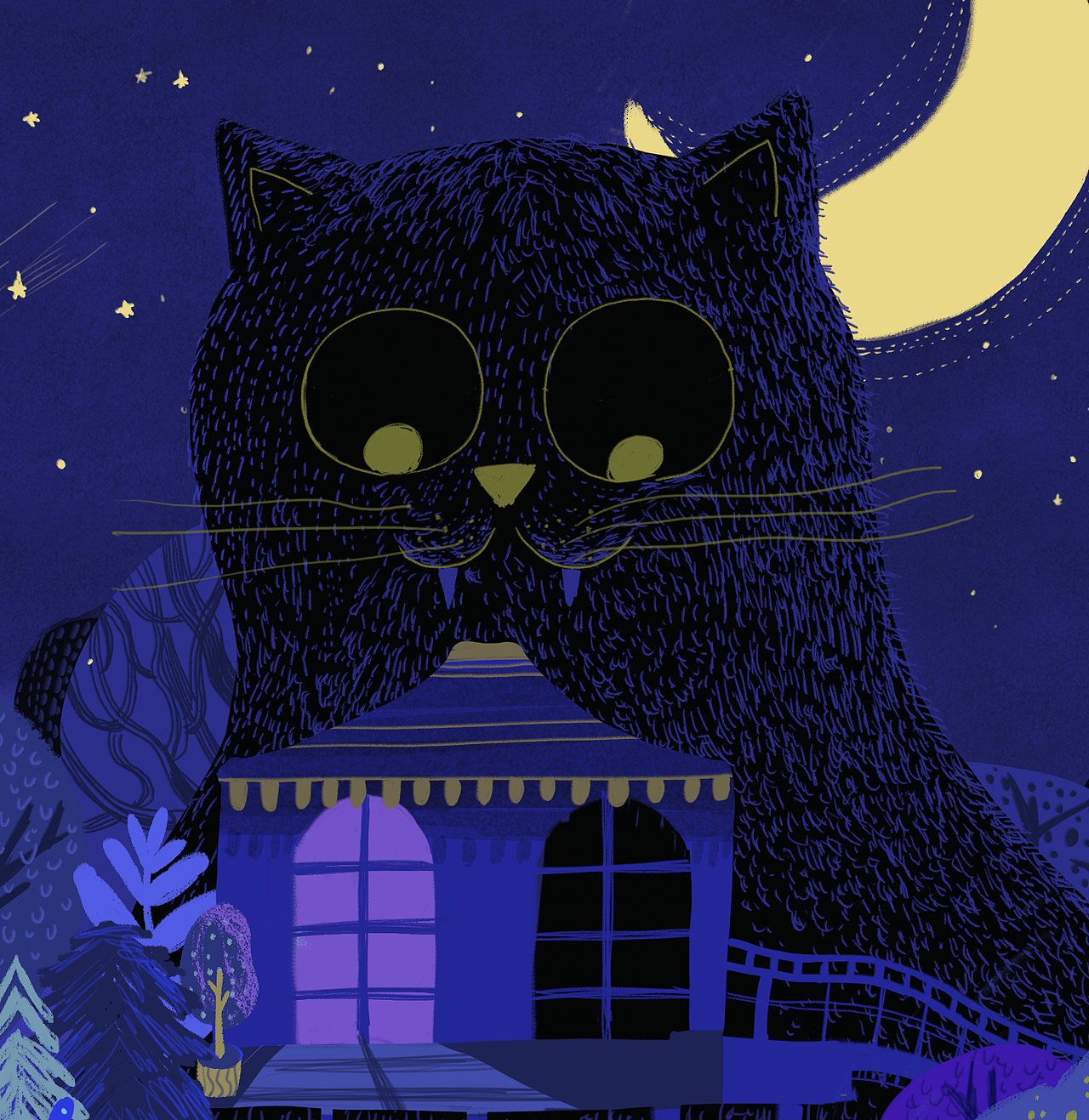 夜猫子（图ZMzQxMjE5MzQ0） - 艺术插画 - 站酷设计师晚米插画原创素材 - 站酷ZCOOL