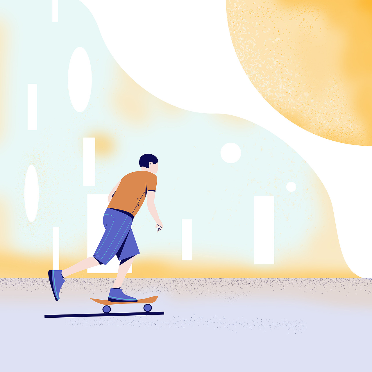 扁平风格插画滑板女孩男孩们