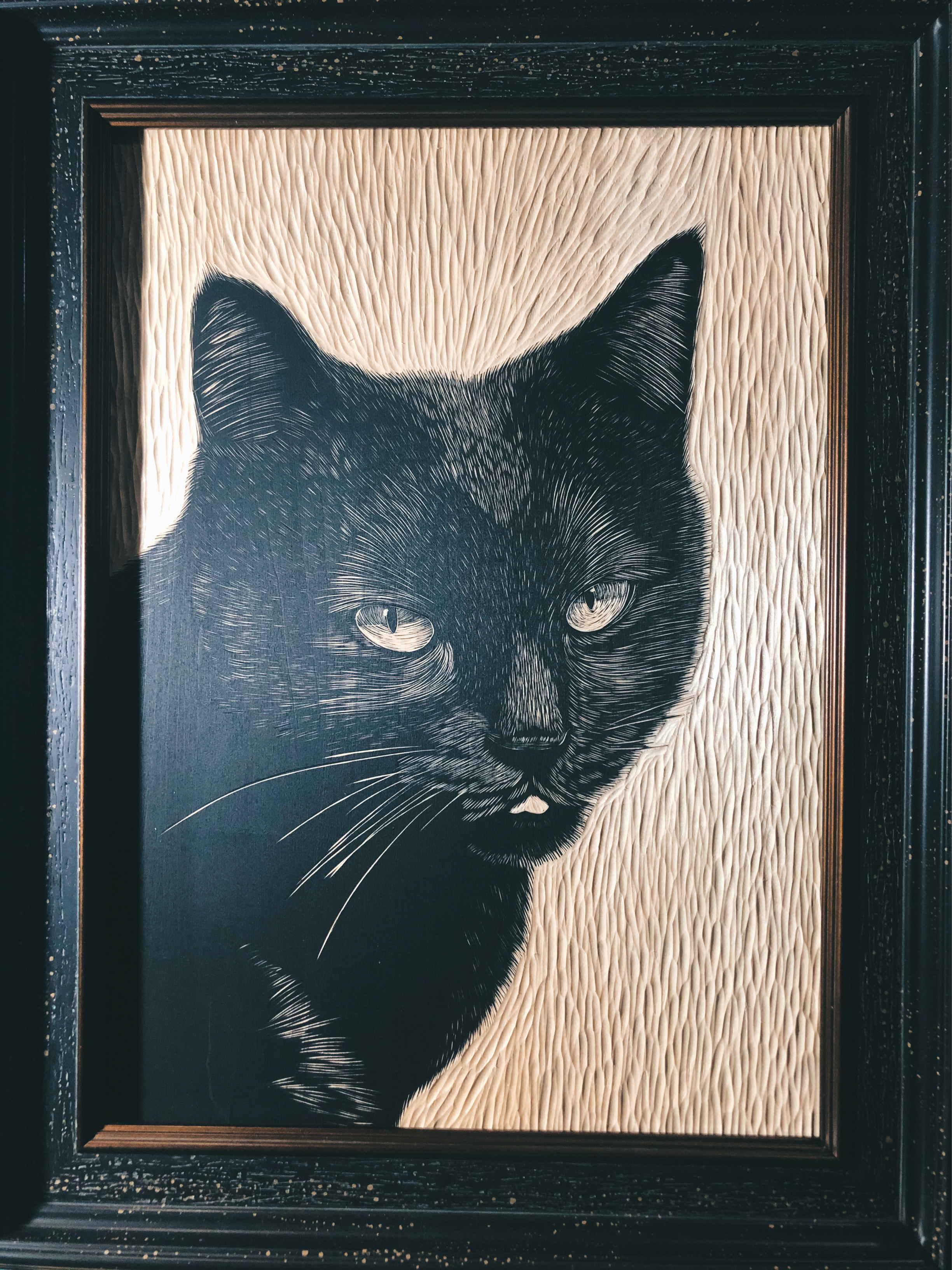 黑白木刻猫图片