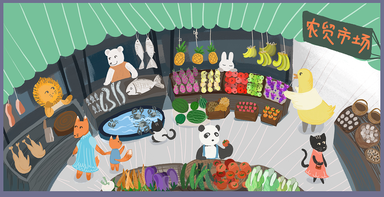 狐狸去买菜（图ZMjE4MzIzNDY0） - 儿童插画 - 站酷设计师冷色调winyang原创素材 - 站酷ZCOOL