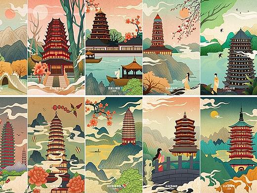 中国十大名塔古典国风插画合集