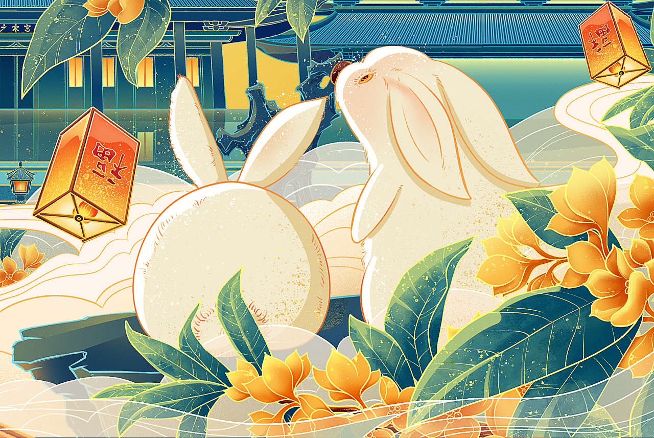 《夜游广寒宫》中秋礼盒包装插画