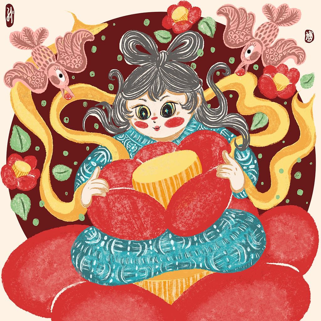 茶花女（图ZMzM3MTEyOTk2） - 绘本 - 站酷设计师博博画年画原创素材 - 站酷ZCOOL