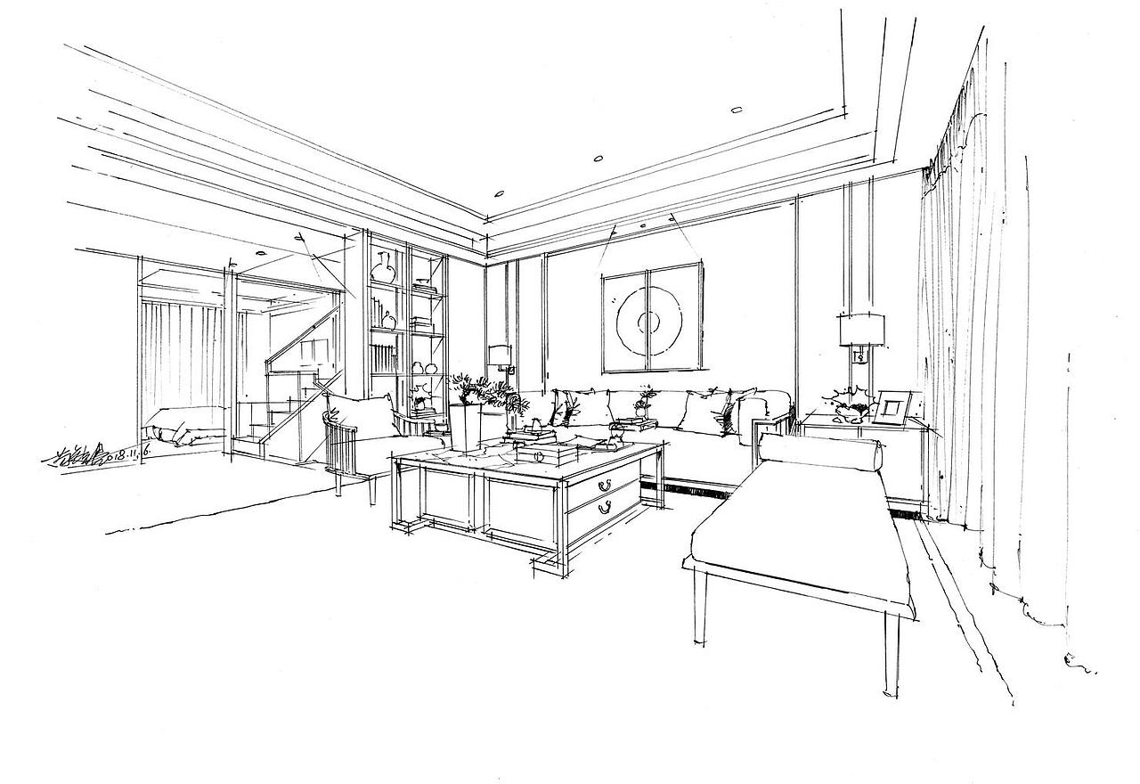 苗长银手绘—室内家装空间手绘线稿范例（图ZMTQ3NzA1NTE2） - 家装设计 - 站酷设计师苗长银手绘空间原创素材 - 站酷ZCOOL