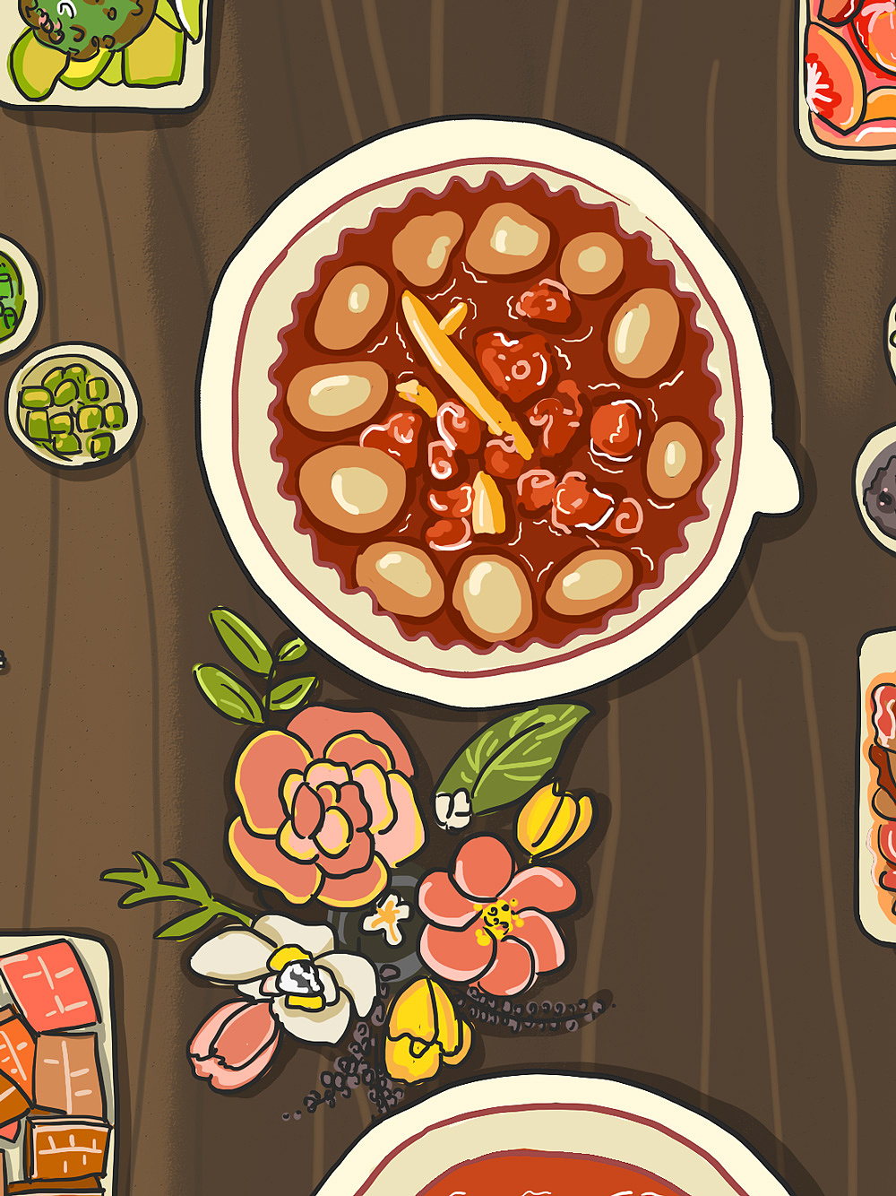 聚餐品牌菜品手绘