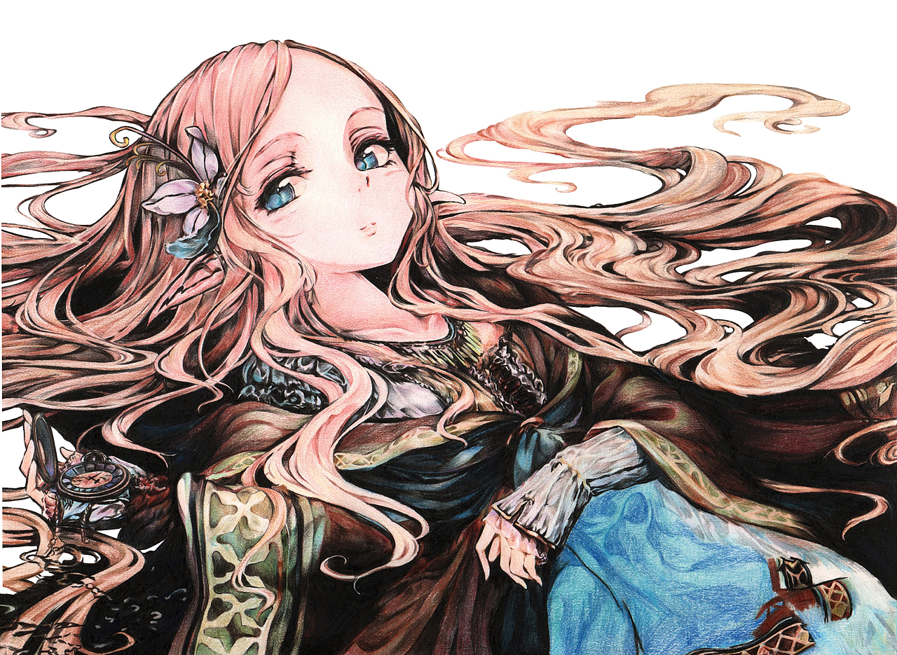 26.接着用蓝色叠加出衣服，注意绘画出布纹形状，并用黑色加重暗部。