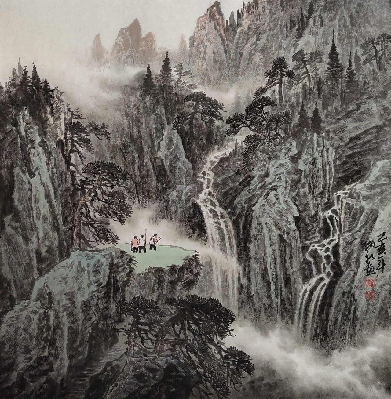 山水画家刘炳新 斗方山水画