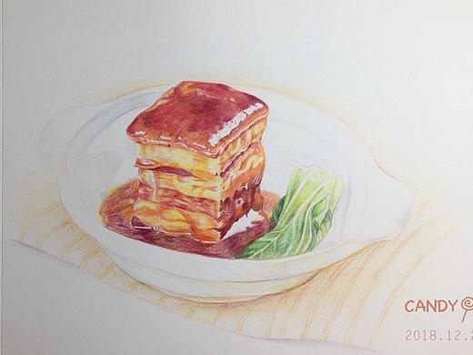 彩铅画《红烧肉》