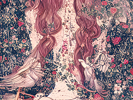 #AI創(chuàng)作實驗室#銅版畫? 背景為藤曼植物、小鳥，主體為