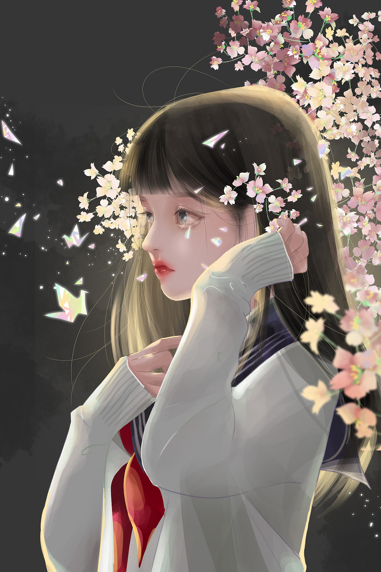 花与少女（图ZMjk0NDk0MDk2） - 商业插画 - 站酷设计师六咩咩原创素材 - 站酷ZCOOL