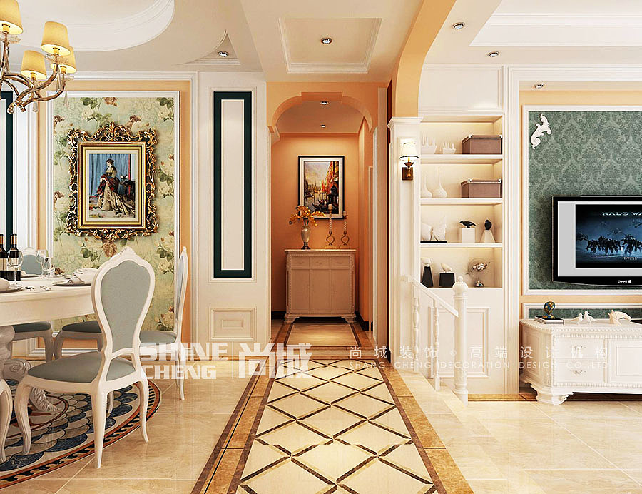 泰安鲁商国际社区240平别墅欧式风格装修案例效果图