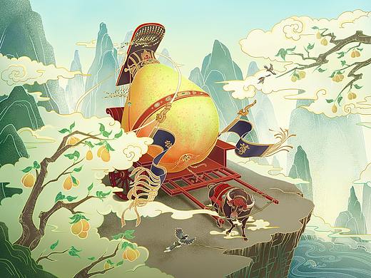 阳信梨包装插画——梨皇出世