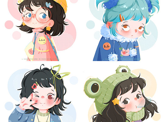 少女頭像貼紙風(fēng)（個(gè)人主頁(yè)-ZNTM3NjIxNzI=） - 兒童插畫(huà) - 站酷設(shè)計(jì)師甜奶起司七七原創(chuàng)素材 - 站酷ZCOOL