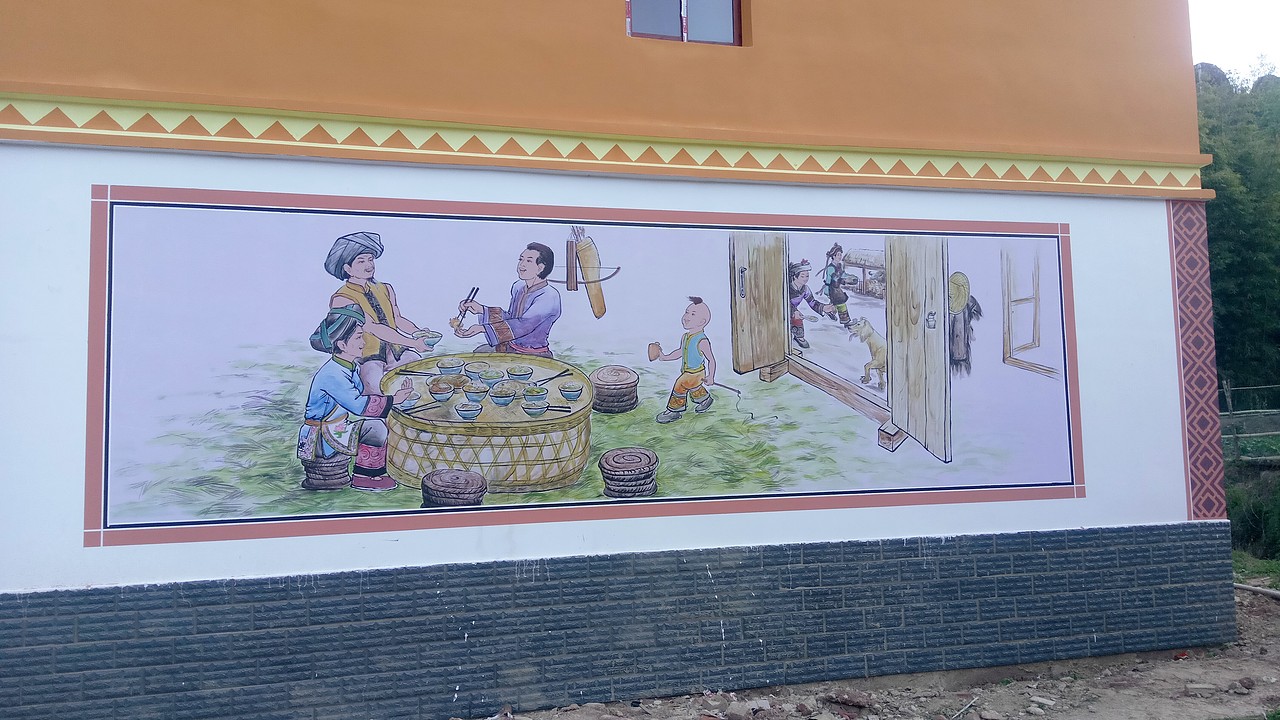 傈僳族文化傈僳族墙体彩绘墙画墙绘云南傈僳族墙体彩绘
