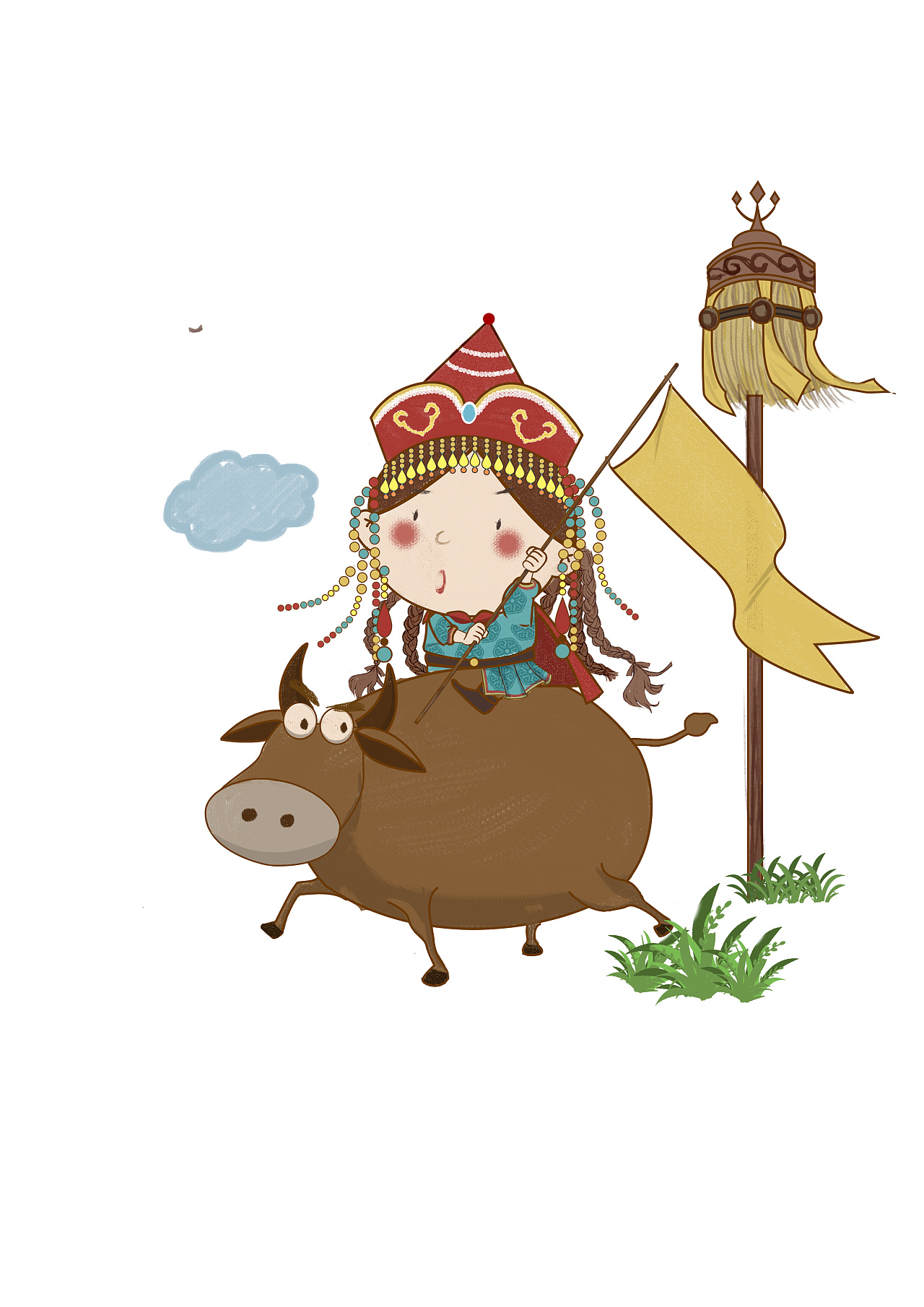 蒙古小孩和牛