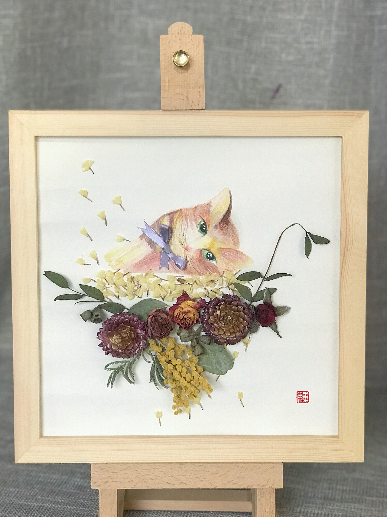 【 夏天的喵 】纯手绘+纯手工干花装饰画（图ZMTE3ODY4Nzk2） - 绘画 - 站酷设计师大君君君原创素材 - 站酷ZCOOL