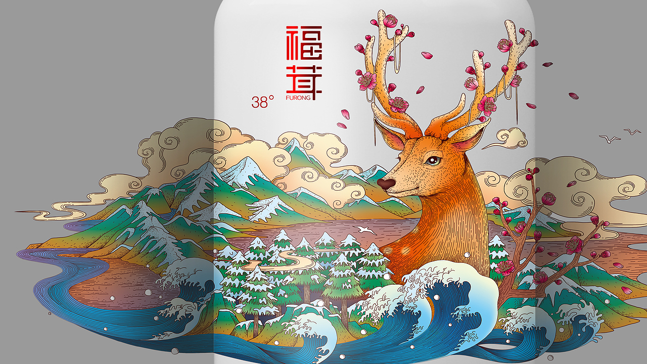 鹿茸酒包装插画案例
