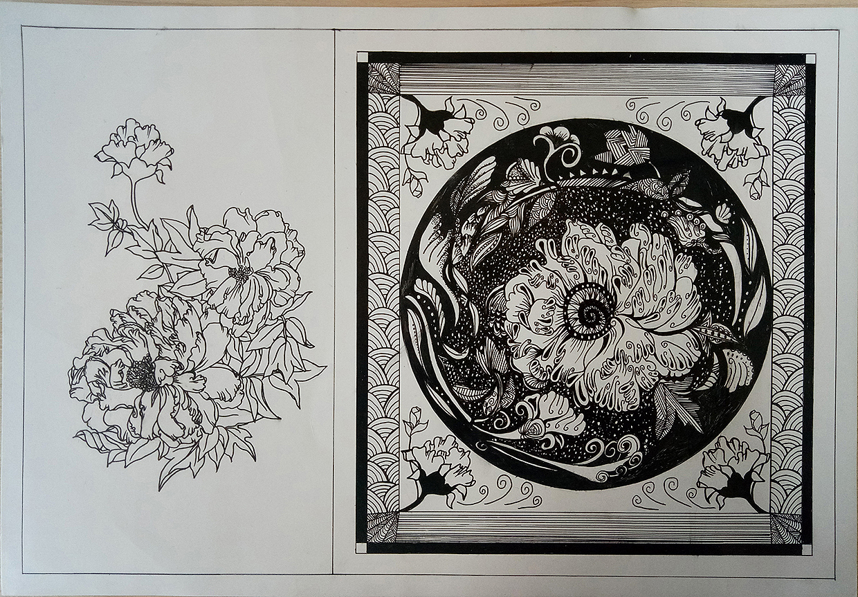 装饰—花卉线描与花卉装饰图案