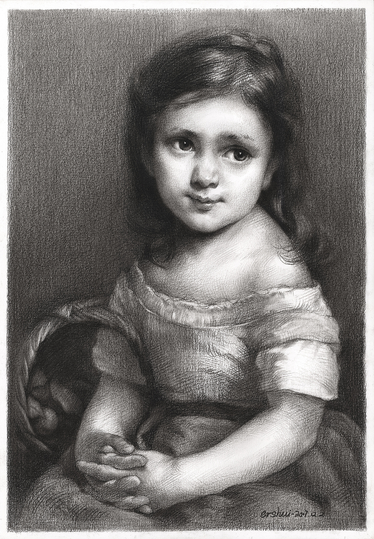 严冰《素描小女孩》（图ZMTM5NzMzMDY0） - 绘画 - 站酷设计师二水Art原创素材 - 站酷ZCOOL