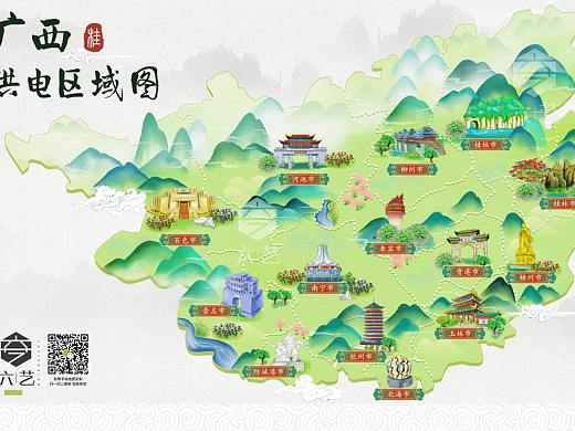 广西供电区域图手绘地图景点分布导览图