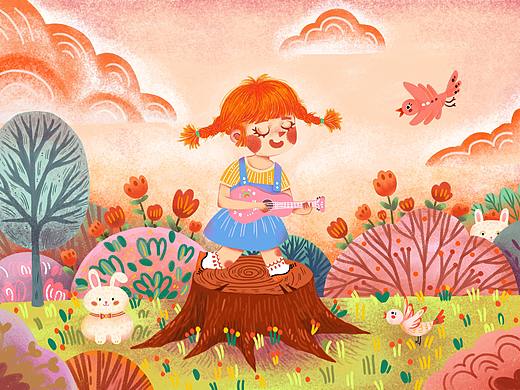 尤克里里小女孩（个人主页-ZNTc2MjU5NTY=） - 儿童插画 - 站酷设计师yajunjj原创素材 - 站酷ZCOOL