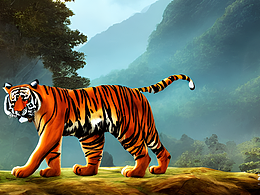 #AI創(chuàng)作實驗室#老虎、動漫風、山、樹、水