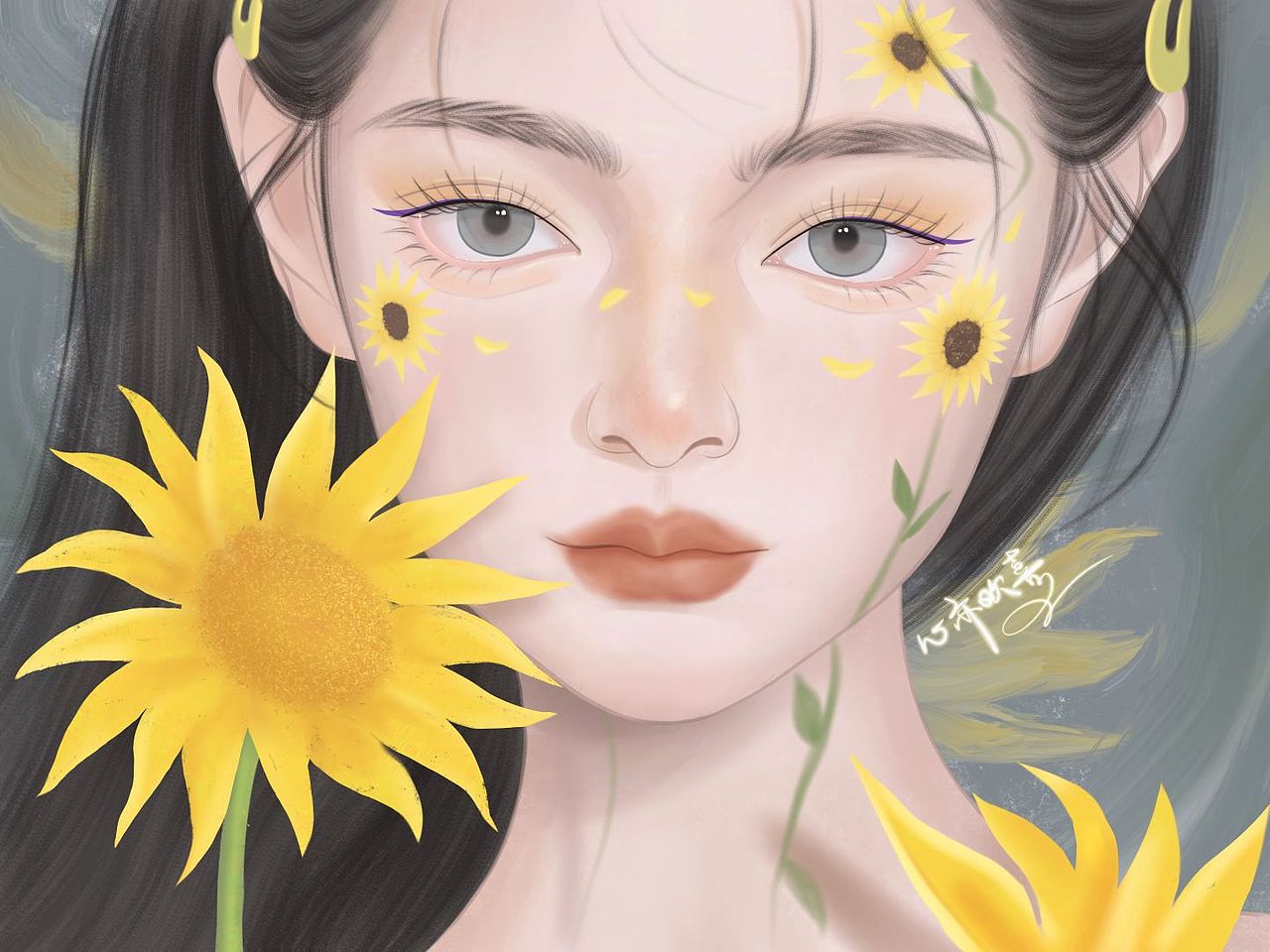 厚涂练习|向日葵女孩