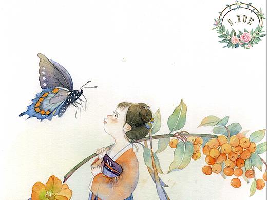 水彩花卉人物插画