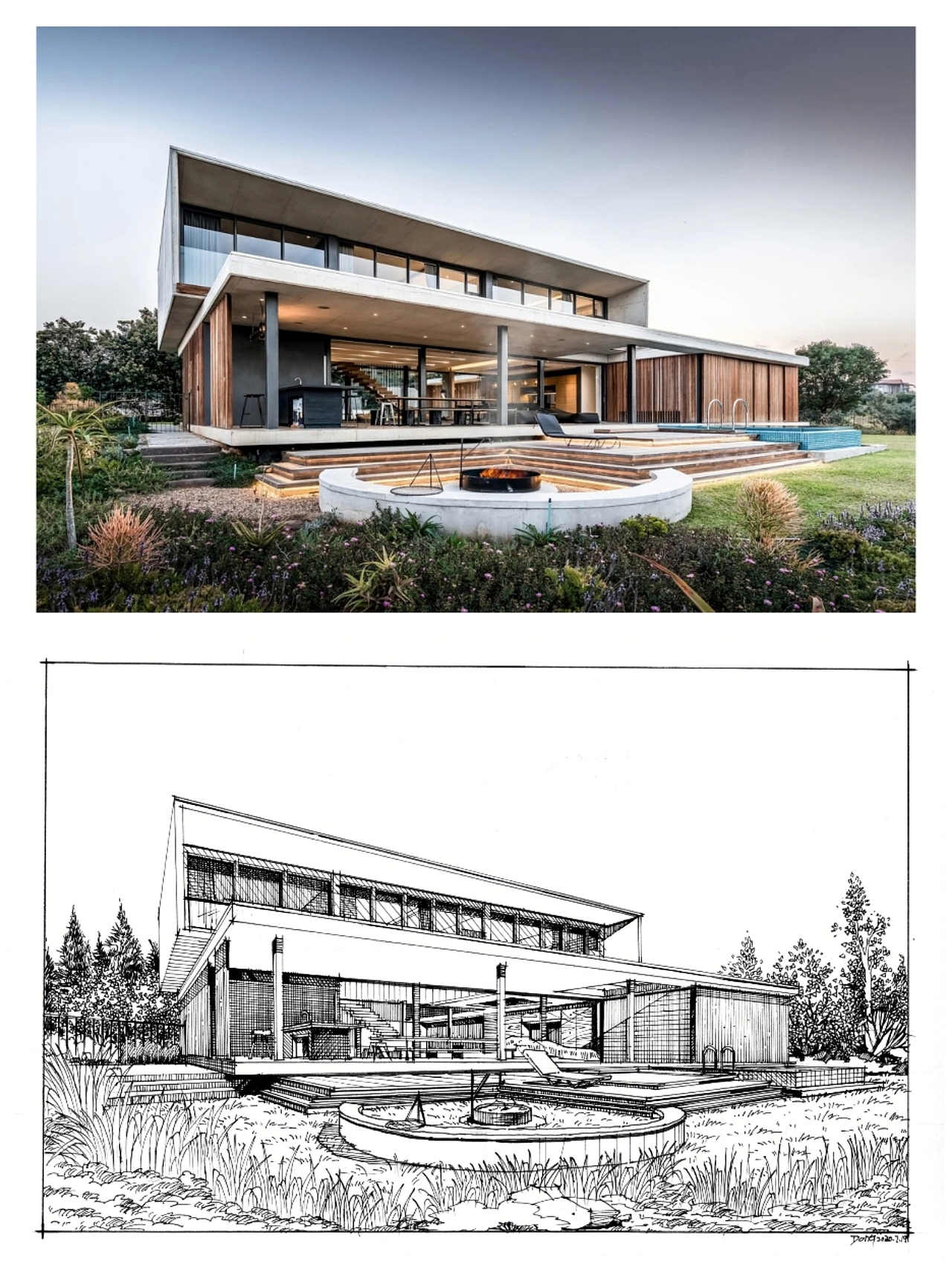 建筑手绘精细稿对照图|空间|建筑设计|建筑小天才一东东 - 原创作品