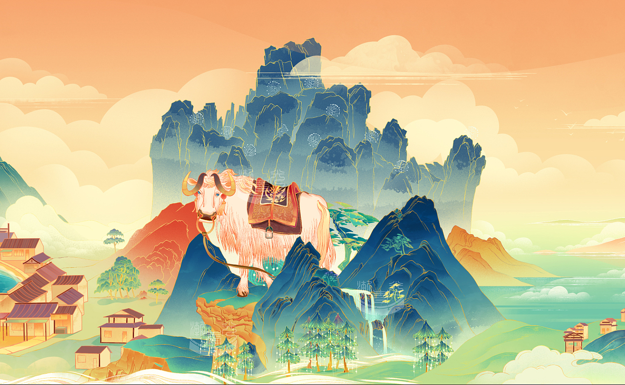 五牛绘|辛丑牛年新年插画（图ZMjM4NDAzNjIw） - 商业插画 - 站酷设计师渐青光原创素材 - 站酷ZCOOL