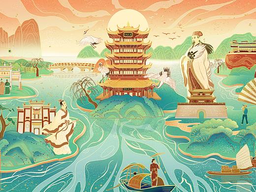 国风插画—与爱同行,惠游湖北