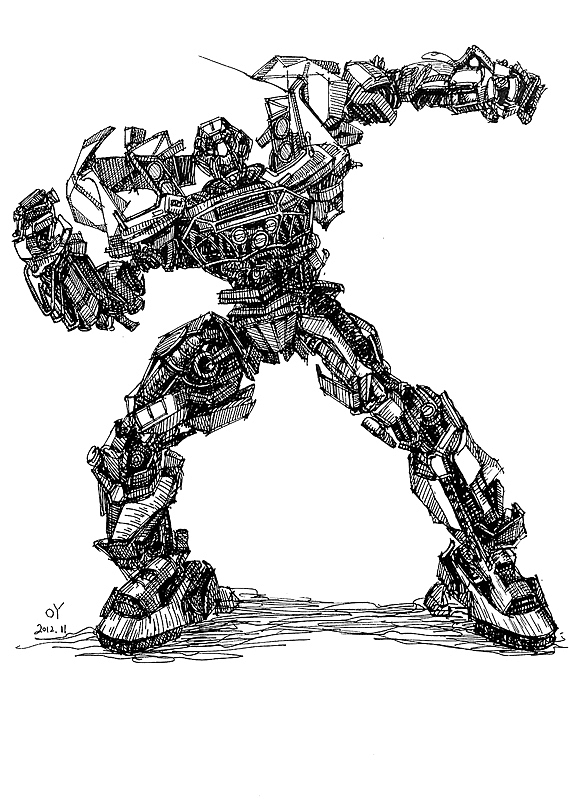 oy钢笔画变形金刚逆向绘画