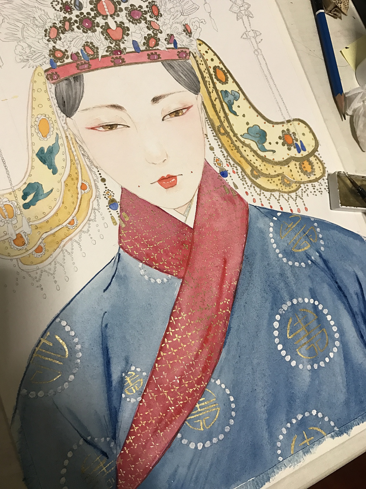 明·凤冠锦衣仕女人物插画