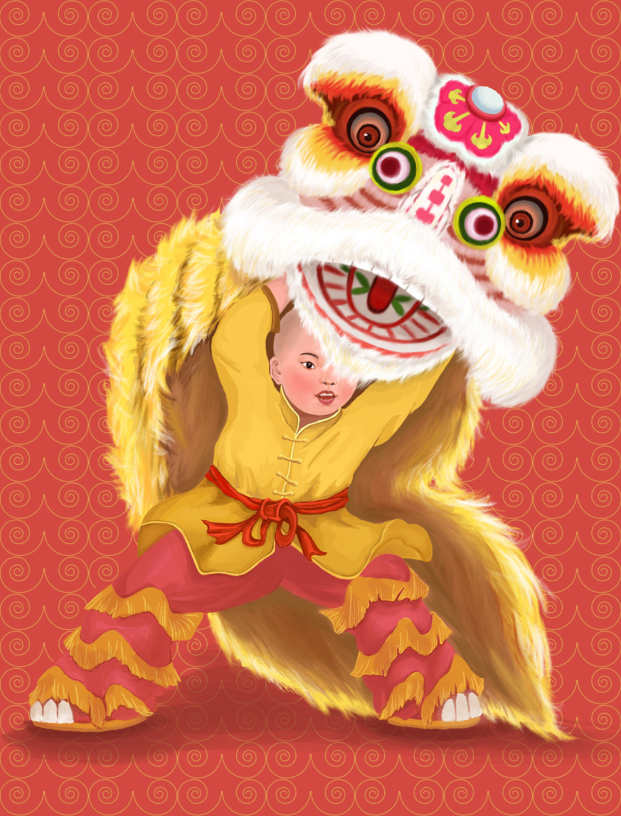 春节卡通舞狮狮子头图片素材免费下载 - 觅知网
