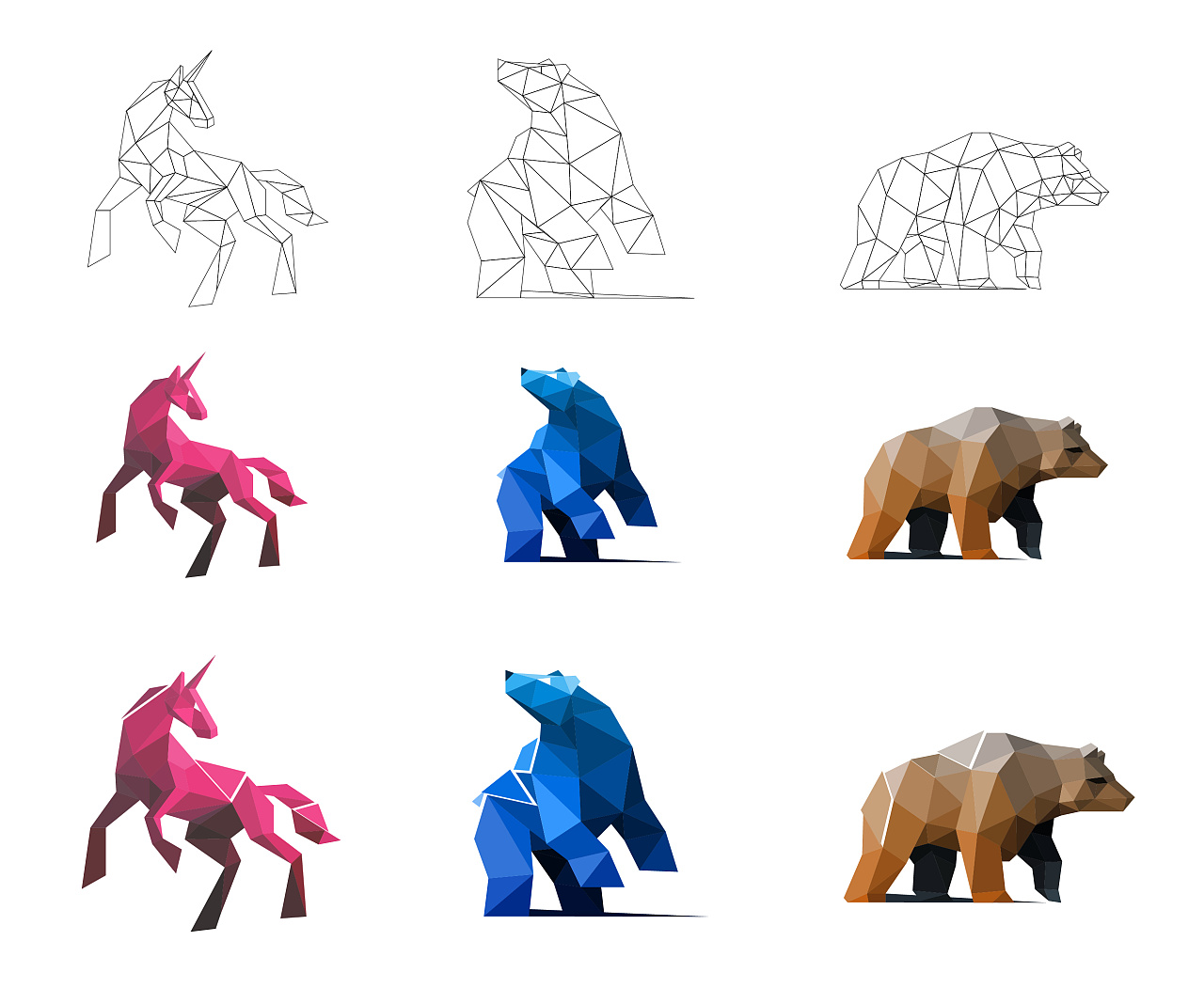 用色彩组成的各种动物插画-普画网