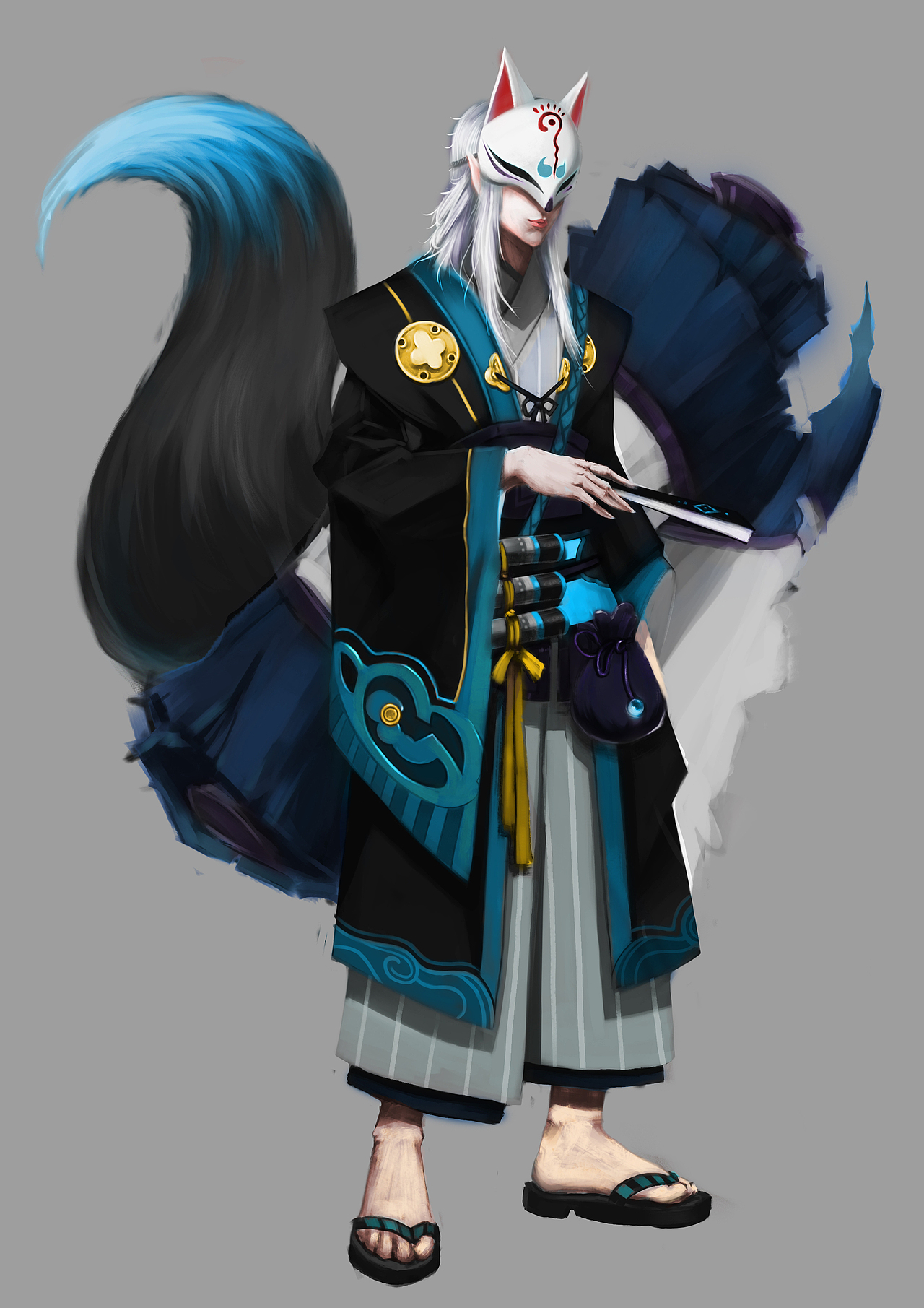 妖狐好帅 临摹一张 哈哈|插画|游戏原画|小心别欺负小白_原创作品