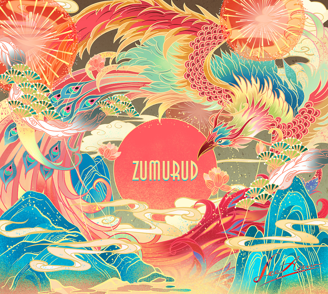 中国风山海经神兽插画隐形眼镜包装设计