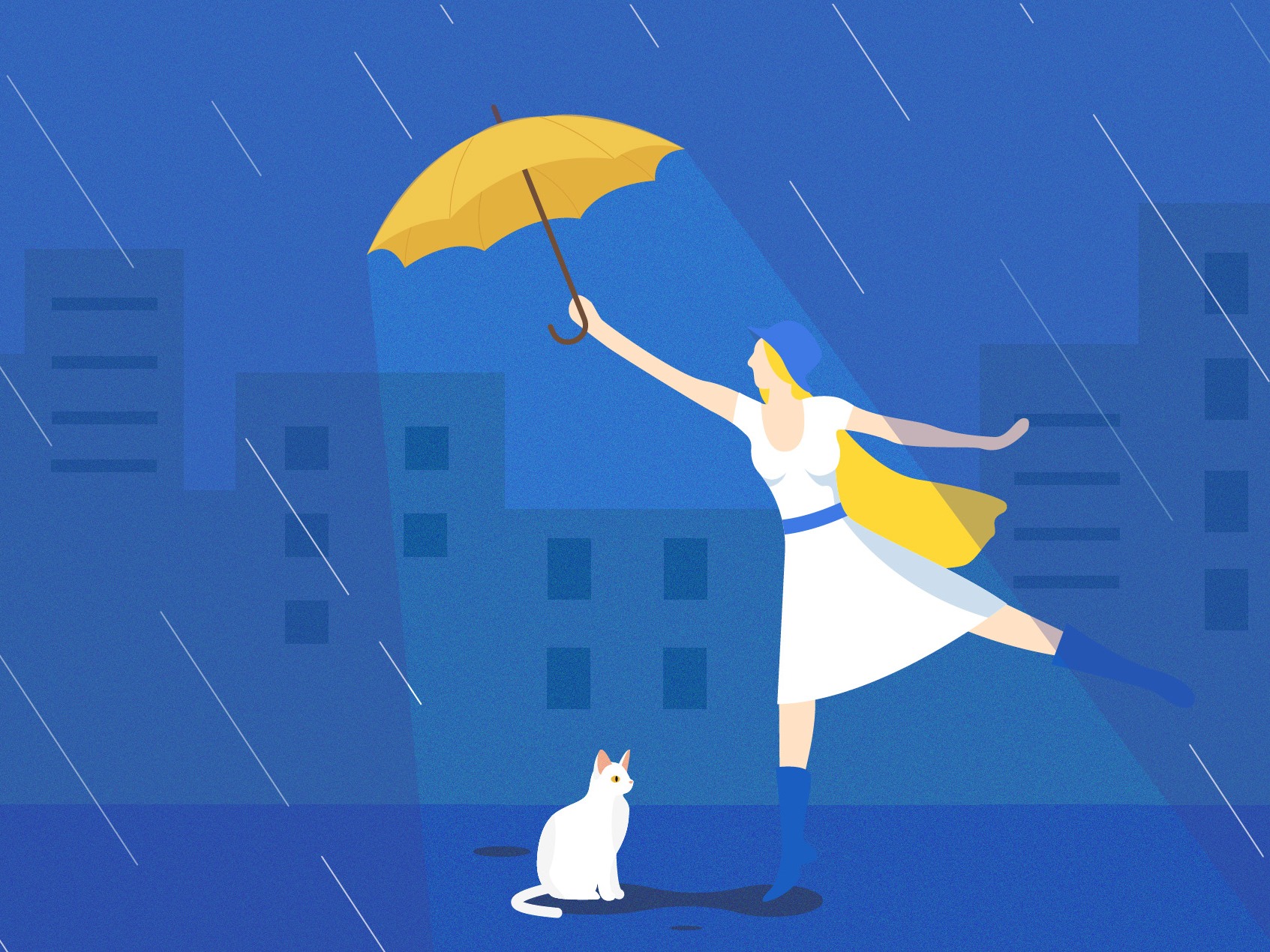 雨の中の猫 | 動物イラストのiPad壁紙 | iPad/タブレット壁紙ギャラリー