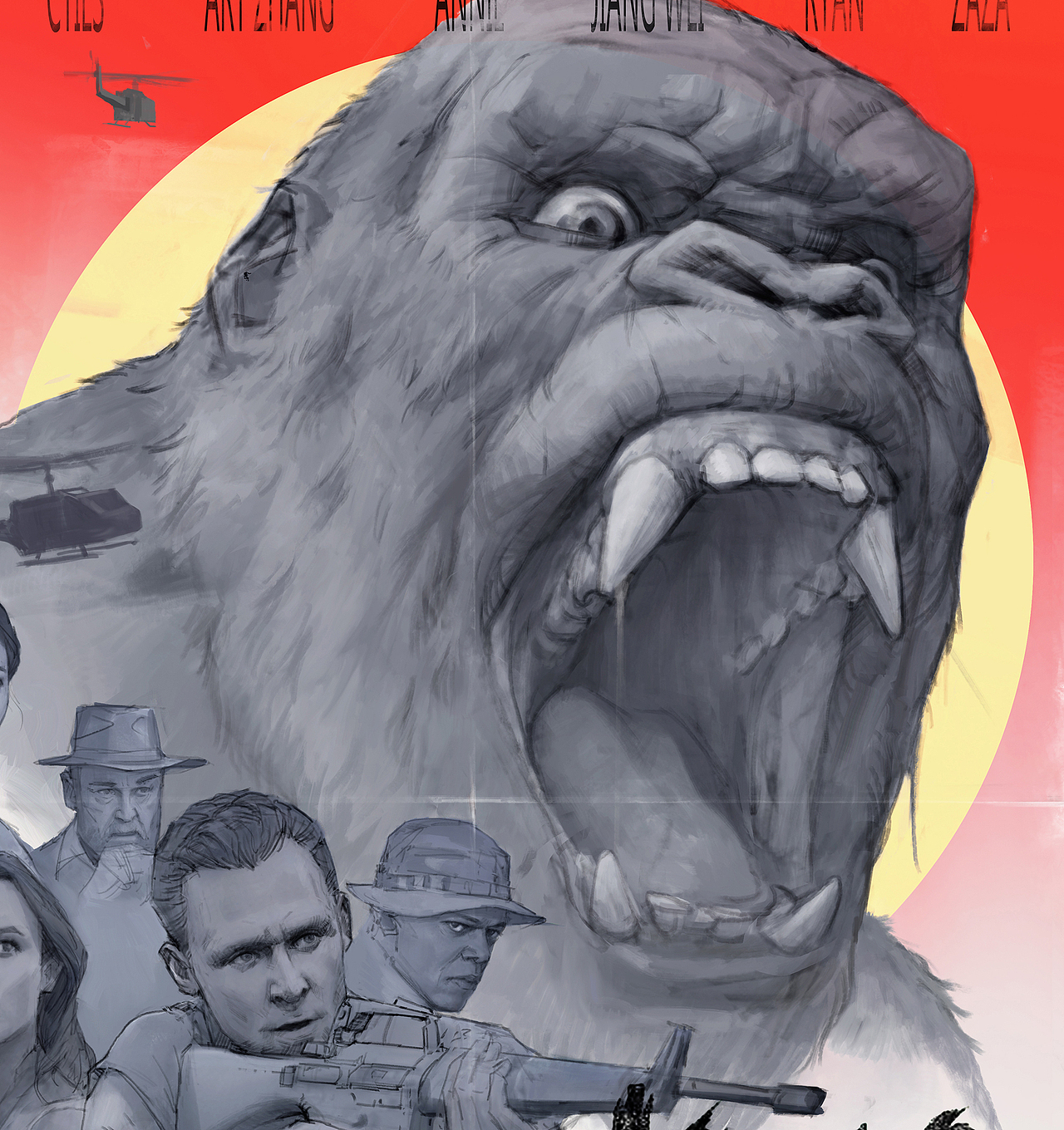 nwa公开课oliver老师《金刚:骷髅岛》海报速写|插画|创作习作|queen