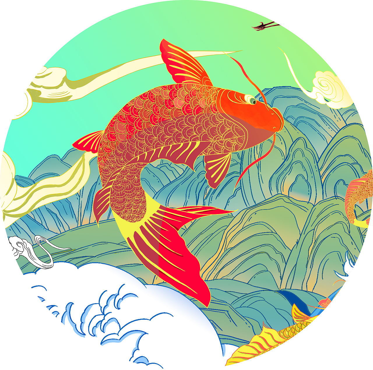 鱼跃龙门（图ZMjY0MzI4ODQw） - 商业插画 - 站酷设计师插画师李胖胖原创素材 - 站酷ZCOOL