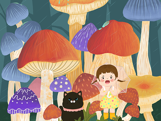 蘑菇林探险记（个人主页-ZNjg5NzYxNzI=） - 儿童插画 - 站酷设计师是小Q哦原创素材 - 站酷ZCOOL