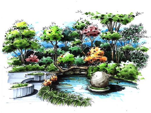 同济大学景观角手绘临摹作品带步骤图杭州手绘培训组