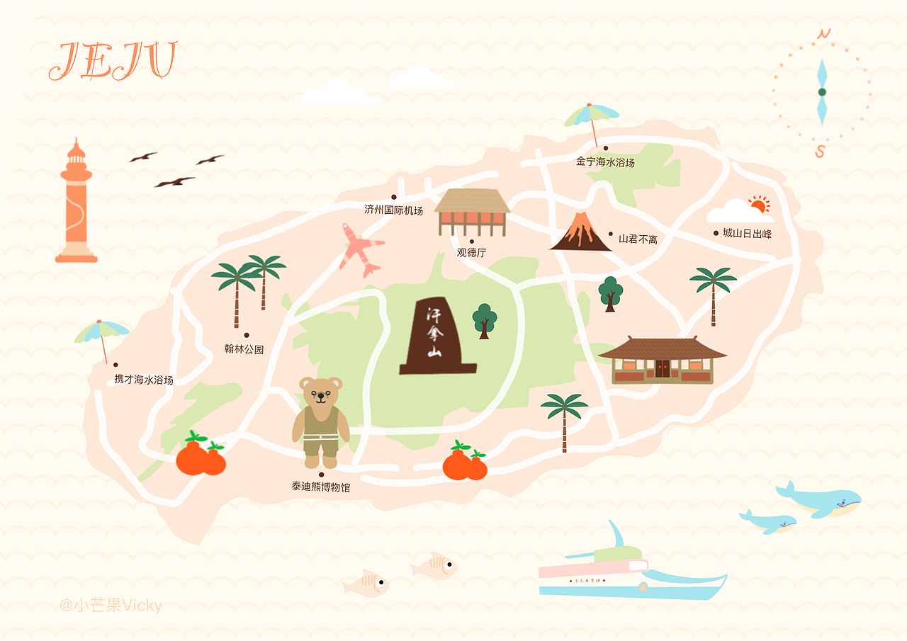 原创手绘插画济州岛地图procreate